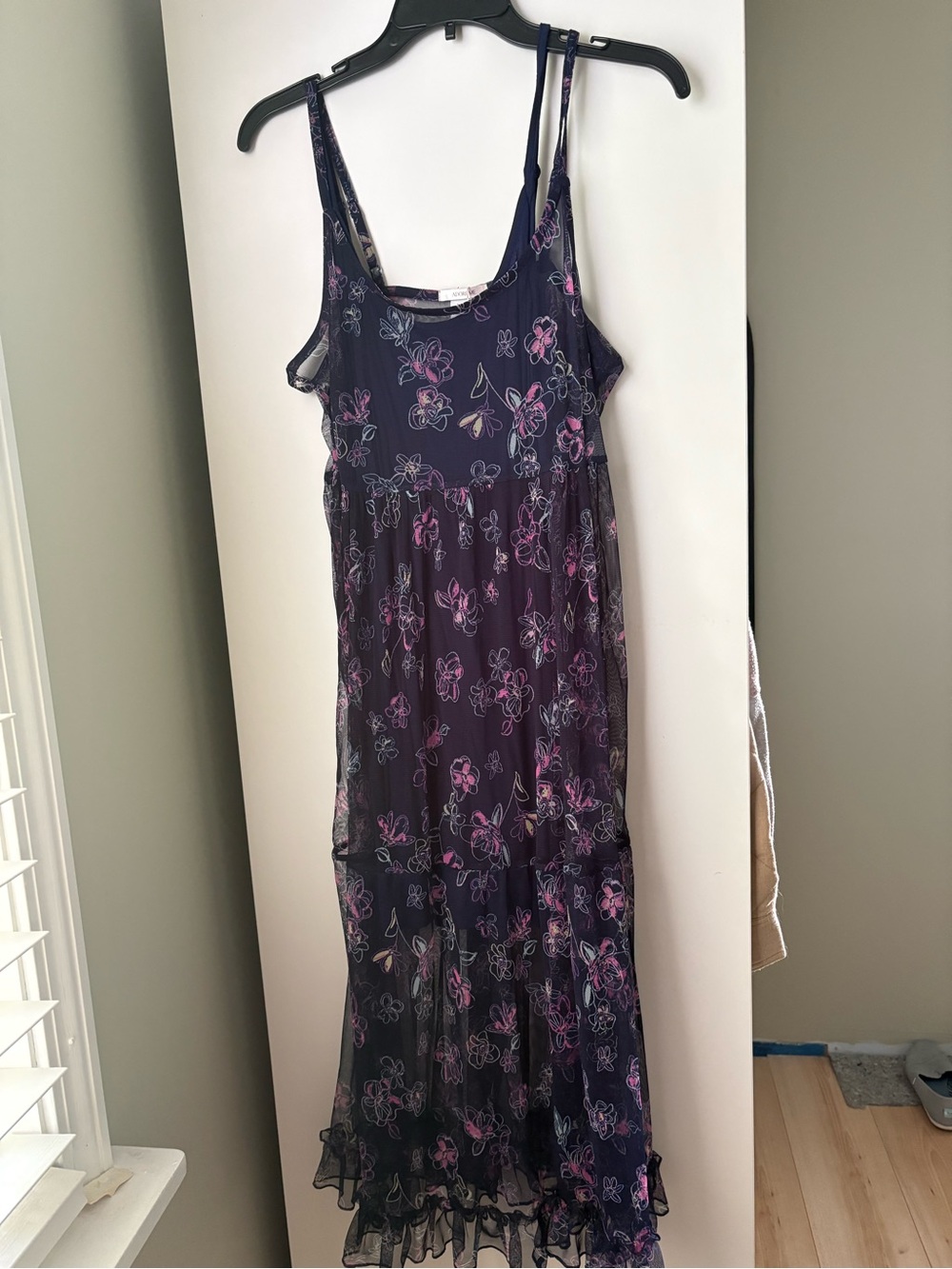 Adore Me Navy Floral Ruffle-Hem Maxi Dress with Pink Accents